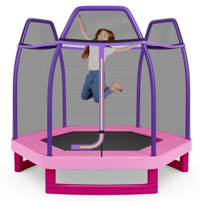 7 FT Kids Recreational Bounce Jumping Trampoline Sturdy Steel Frame W/ Enclosure