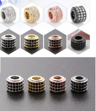 DIY Brass Micro Pave Cubic Zirconia Metal Beads Column Loose Spacers 8.5x6.5mm