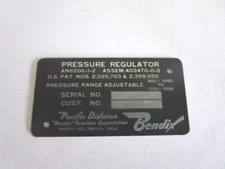 Bendix DE1399 ID Nameplate for 403470-0-2 Press. Regulator AN6206-1-2 Aluminum