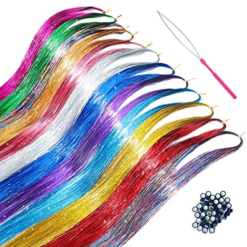 2280 Strands 47 Inch Rainbow Hair Tinsel Kit Sparkling Hair Extensions ...