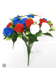 22 Head Rose Red Blue White Artificial Silk Flower Bunch British Colours UK