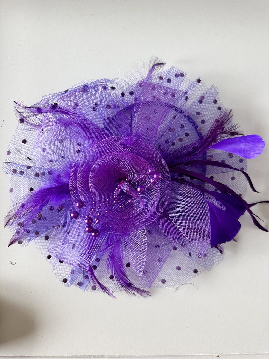 Elegant Purple Lace Veil Dotted Fascinator Feathers Ribbon Headband Tea … Amazon.com: Women main image 3