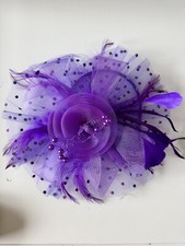 Purple Feather Mesh Fascinator Hat Clip Head Band Wedding Tea Cocktail Party