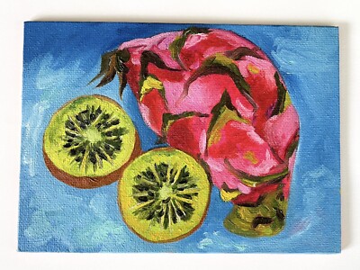 Kiwi Drachenfrucht Ölgemälde Impressionismus Original Exotische Früchte Kunst Handarbeit