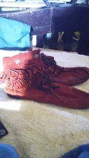 Minnetonka Double Fringe Tramper Brown Suede Leather Moccasin Ankle Boots