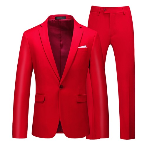 Men's Suit Two-piece One-button Solid Color Hollow Coat+pants Business Jacket - Imagen 36 de 43