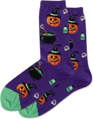 Hot Sox Women's Witch Pumpkin Crew Sock 1 Pair, Purple, Women's 9-11