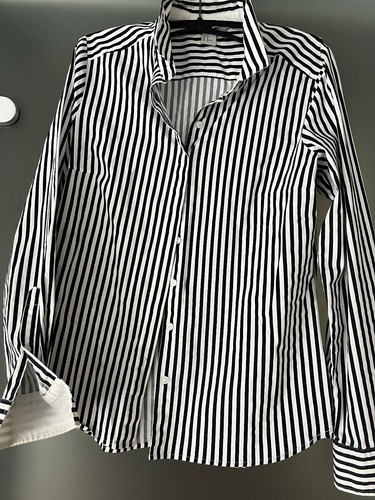 H & M Bluse,Schwarz/weiße Streifen,Damenbluse,Klassiker,Gr.40,72%Cotton+andere - Bild 2 von 2