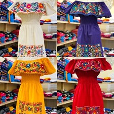 Mexican Peasant Dress Embroidered Ruffle Dress S L L XL 2/3XL