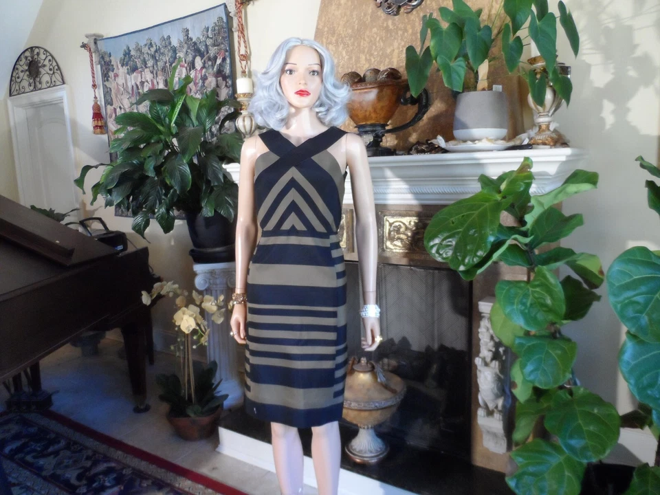 Vestido halter a rayas Lanvin Ete 2013 negro y topo mezcla de algodón talla FR 40- US 8 Foto 2 de 4