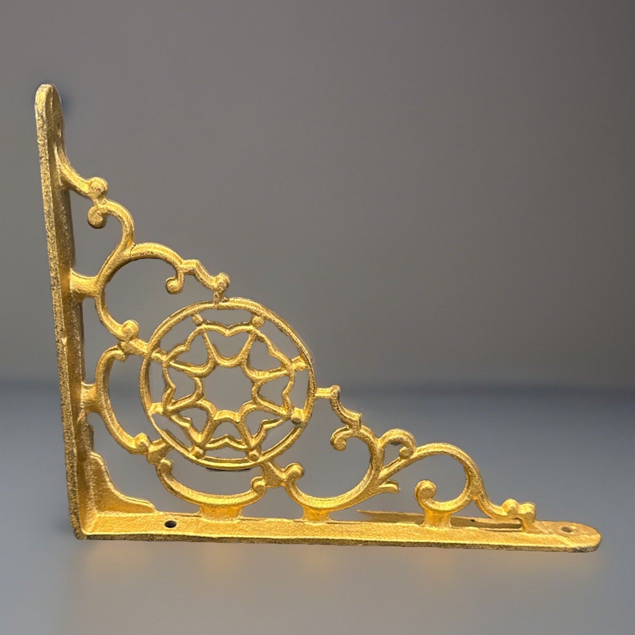 Single Cast Iron Wall Bracket Gold Brass Ornate Scroll Snowflake Victorian