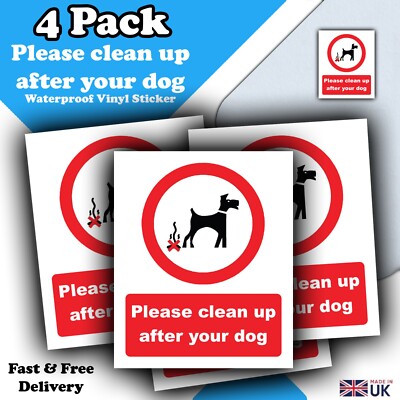 4er Pack Clean Up After Dog Vinyl Aufkleber, wasserdicht & UV-beständig 110 mm x 90 mm