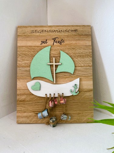 Taufe, Geldgeschenk, Holz, Boot, Geschenk zur Taufe, Glaube, Liebe, Hoffnung - Bild 2 von 4