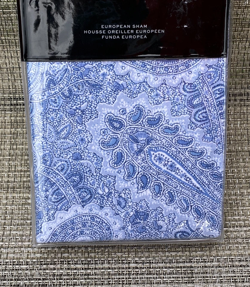 Ralph Lauren Bantry Azul Paisley Algodón Franela EURO Almohada Falsa 26"x 26" $125 Foto 4 de 4