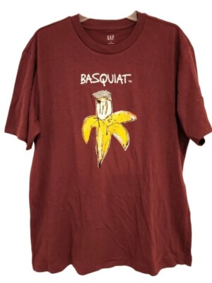 New JEAN-MICHEL BASQUIAT Banana Art Mens Medium Soft Maroon Cotton T-shirt
