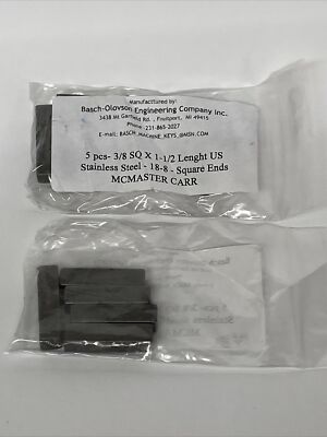 McMaster Carr 3/8 SQ X 1-1/2 Length US Stainless Steel 18-8 Square Ends 10PCS