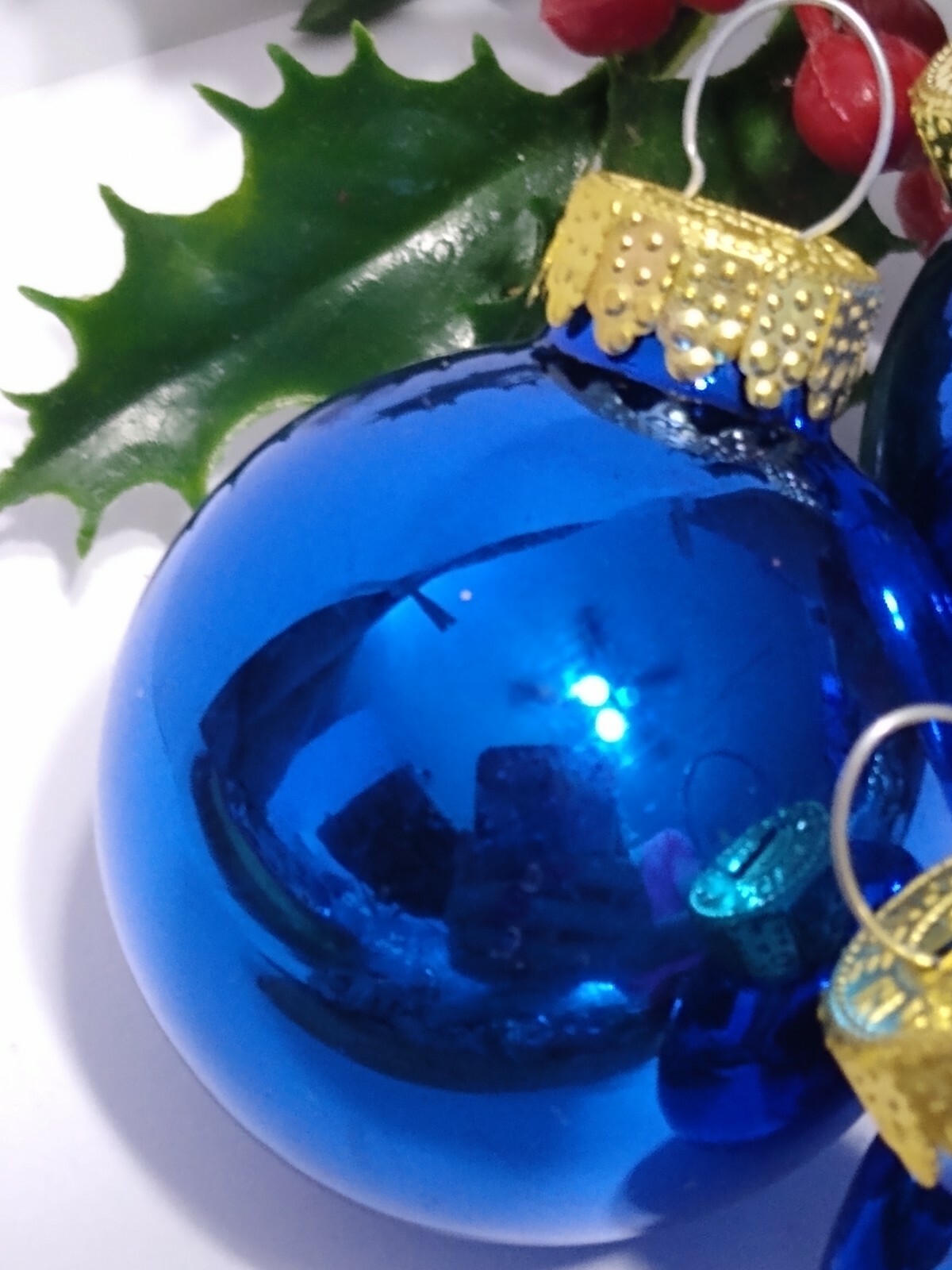 Mercury Glass Christmas Ornament Balls Blue Gold Caps lot of 3 vtg eBay