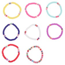 8PCS Polymer Clay Beads Bracelets Elastic Summer Beach Bracelet for Women Girls