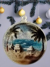 4" Beach houses and ocean view - Christmas ornament