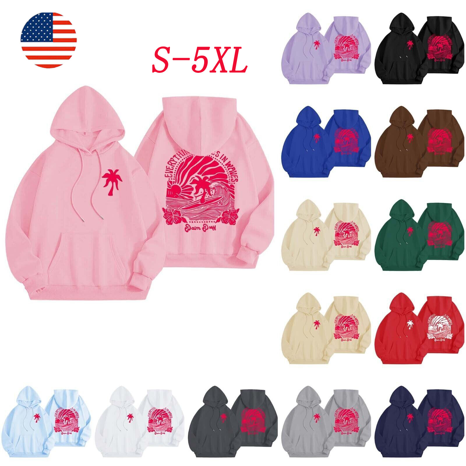 Women Graphic Hoodies Trendy Oversized Long Sleeve Pocketed Pullover Sweatshirt-