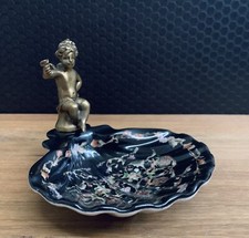 Porzellan Bronze Seifenschale Engel Jugendstil Barock Schale Muschel Amor Deko