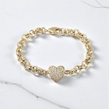 Kids Toddler Girls Gold Filled Belcher Heart Bracelet CZ 5mm Belcher Bracelet 6"