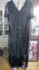 FLAPPER 1920s DRESS-Fringed, Sequined, Black Tank Dress, Vintage Style, LARGE