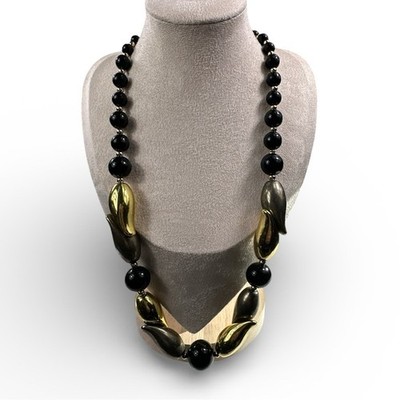VTG Black and Gold Tone Beaded Necklace