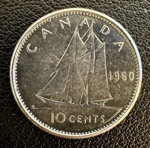 1960 Canada 10 Cent Elizabeth II 80% Silver Dime Canadian Ten Cents Coin Fine