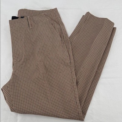 Gap Pants Wm 12 Tan Brown Black Plaid Trouser Ankle Flat Front 90s
