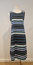 Tommy Hilfiger Sleeveless A-Line Shift Dress Sz 12 Black Blue White Stripes