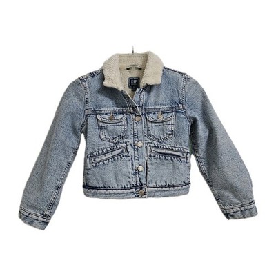 Gap Denim Jacket Kids Size M 8 Blue Acid Wash Sherpa Lined Trucker Coat NWT