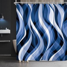 Black White Navy Blue Shower Curtain Abstract 72"W x 72"L Pack of 1 A 04blue
