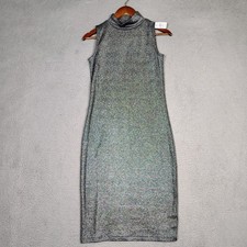 Gap Midi Dress Women's Small Petite Silver Metallic Mock Neck Bodycon Party NWT
