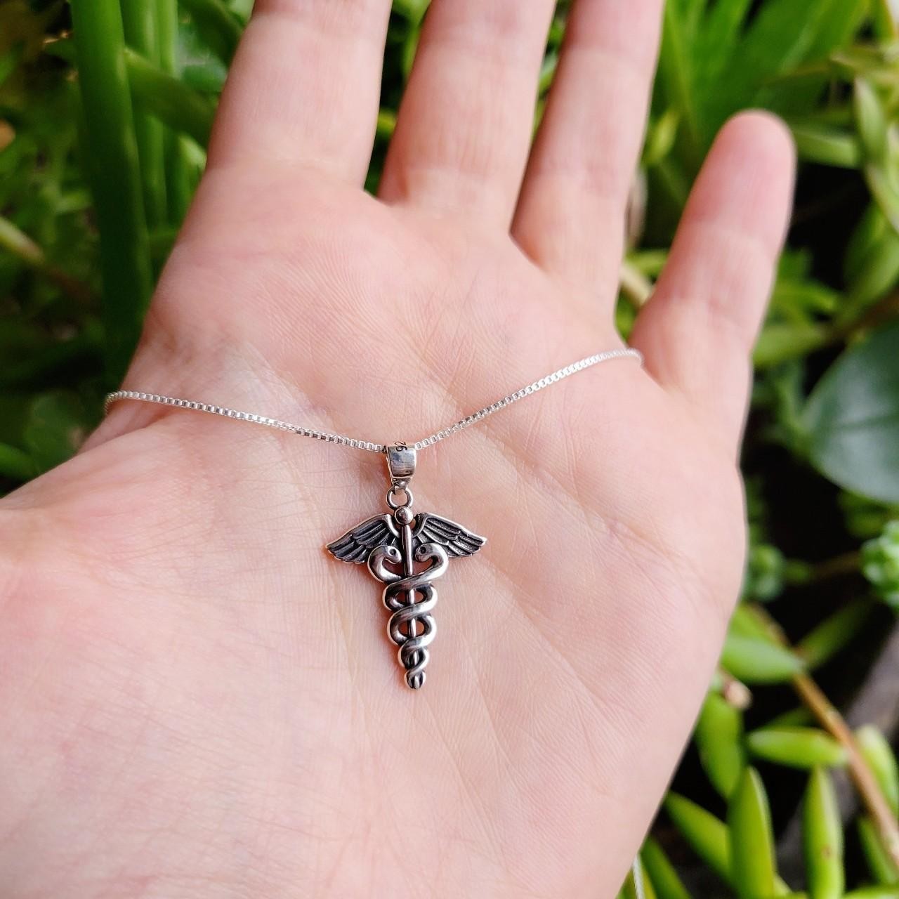 New Solid 925 Sterling Silver Simple Caduceus Sta… - image 4