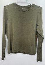 Nobull NWT Green Moss Wool Base Layer Lightweight T Shirt Logo Spellout Women L