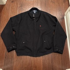 Polo Ralph Lauren Wool Harrington Jacket Mens XL Black Plaid Lined Heavy Coat