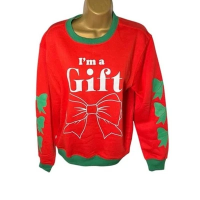 Mighty Fine Graphic Christmas Sweatshirt I’m a Gift Red Green S - Image 1 of 4