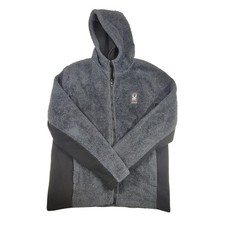 Spyder Jacket Mens Large Gray Sherpa Fleece Hooded Full Zip Outdoor Casual