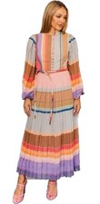 Zimmermann Rainbow Striped Crepe De Chine Midi Dress Size OP Petite Size 6AU/US2