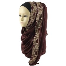 Arab Women's Turban Hot Drill Embroidery Headwr Long Scarf Hijab Female Shawl