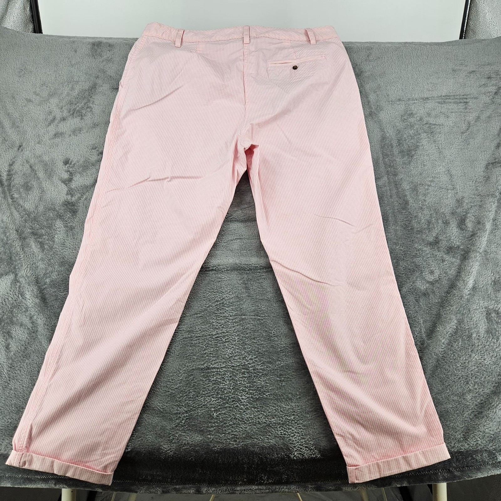 M&S Womens Pink Stripe Chino Trousers UK 18 Long Cotton Stretch Smart Casual image 3