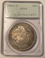 1880-S Morgan Silver Dollar PCGS MS65 Old Rattler Holder Toned Undergraded