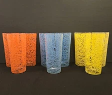 SET OF 9 VINTAGE 1960'S SPAGHETTI STRINGS HAZEL ATLAS TUMBLERS  6 1/4"  16 OZS