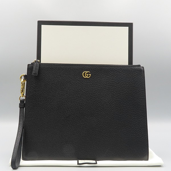 Gucci GG Marmont black leather clutch with gold logo