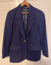 Vintage Liz Claiborne Lizsport Blazer Size 6P Navy 100 Wool Gold Buttons Lined