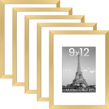 Set of 5 Gold Picture Frames 9x12 Wall Gallery Collage for Photos or Art