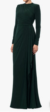 NWT Betsy  Adam Women  s Green Ruched High Neck Long Sleeve Formal Gown 6