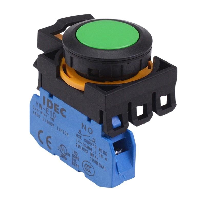 IDEC CW Series Green 22.3mm Maintained Flush Push Button Switch 1NO IP65