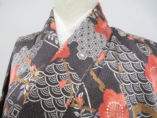 JAPANESE KIMONO KOMON CHARCOAL GRAY 165.5cm 5 ft 5 in PURE SILK EE8114